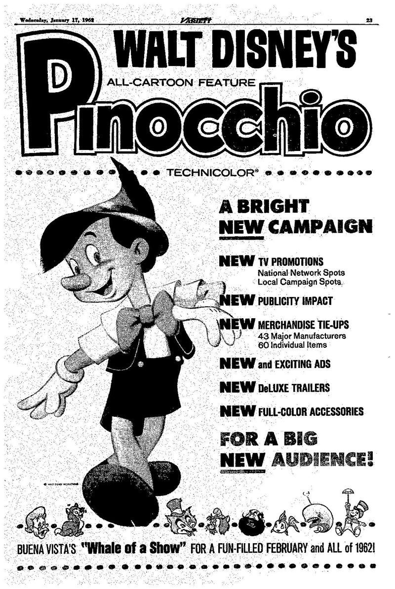 Pinocchio reissue BOX OFFICE USA 1962