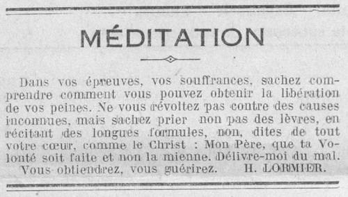 Henri Lormier - Méditation (Le Fraterniste, 1er septembre 1933)