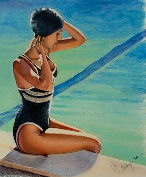 "bord de la piscine " crayon sur canson 35 x 25