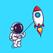 Cute astronaut playing rocket kite cartoon Free Vector