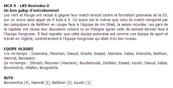 Juillet 2009 MCA-LKS Bestwina (D3 Pologne) 9-0