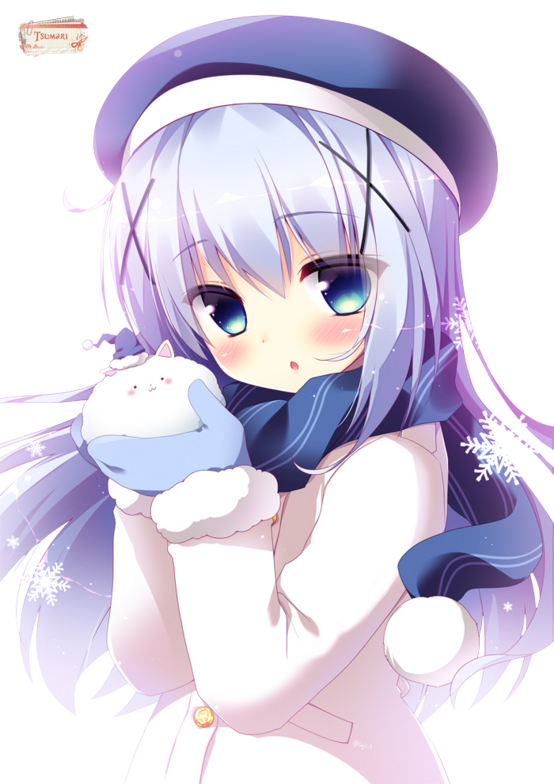 Render Animes et Manga - Renders Gochuumon wa Usagi Desu ka Kafuu C Tippy Hiver Echarppe Chapeau de noel Manteau Froid Rougis Fillehino