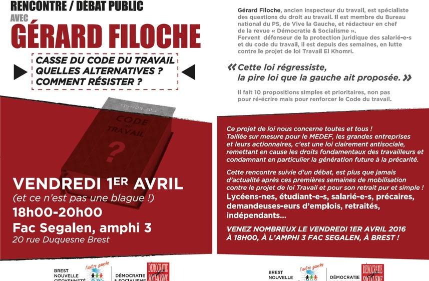 Rencontre/ Débat public avec Gérard Filoche le 1er avril !