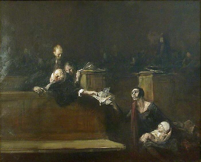Jean-Louis Forain : scène de tribunal (huile sur toile. Années 1920. Paris, musée du Louvre)
