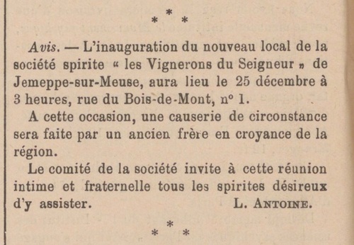 Inauguration du nouveau local des Vignerons du Seigneur (Le Messager, 15 déc. 1900)