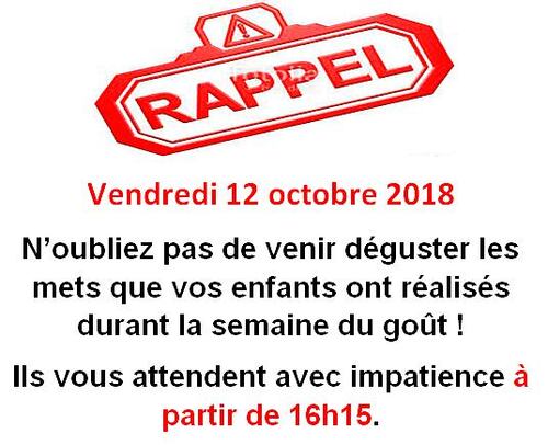 Rappel date notée sur infos octobre