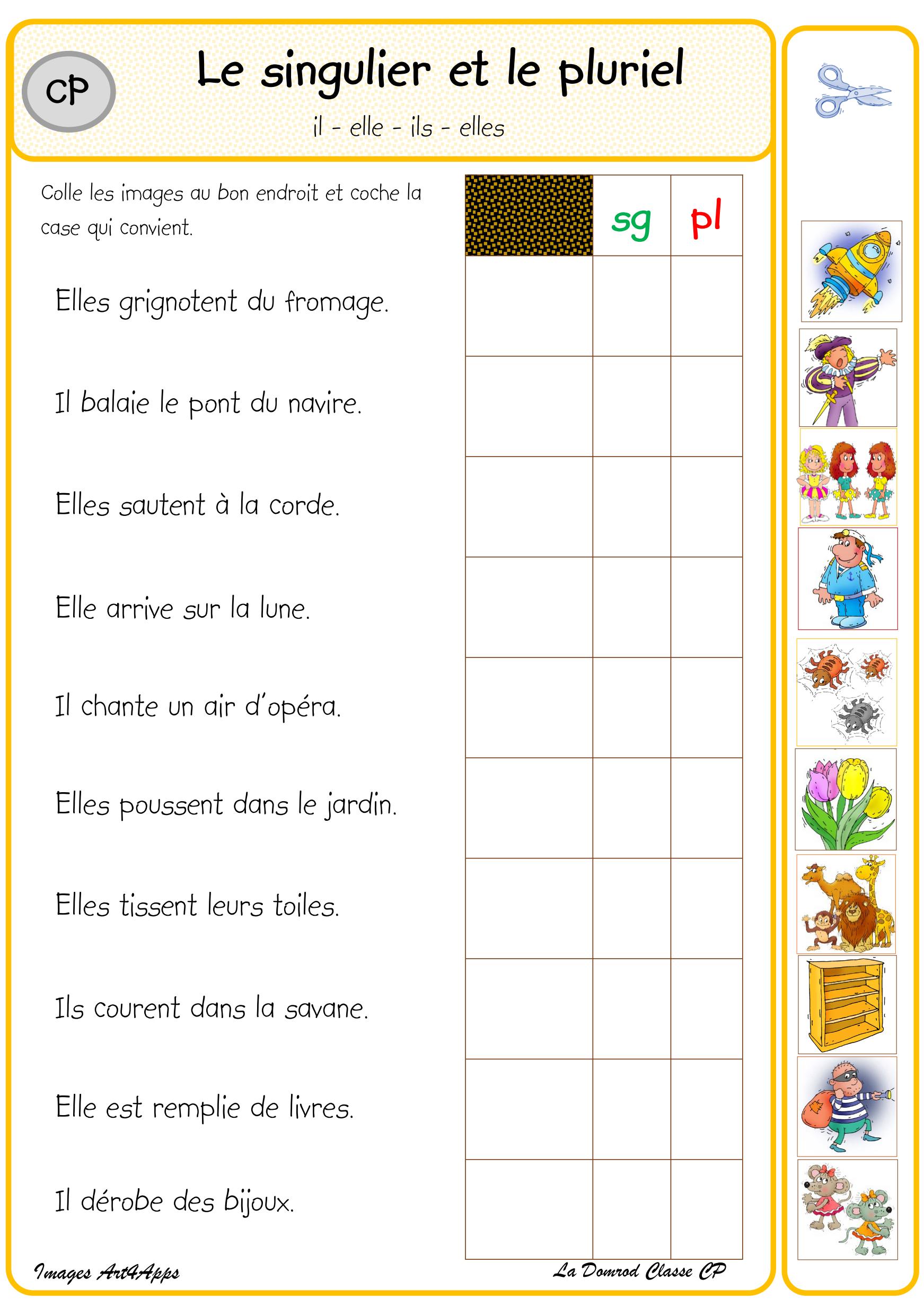 Singulier / Pluriel Exercices Ce1 Reconnaissance Singulier et pluriel - La domrod classe CP