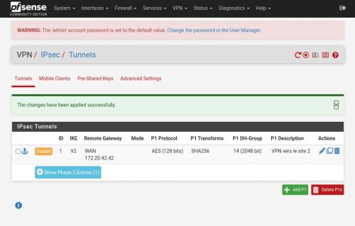 VPN IPsec de site-à-site avec PFSENSE