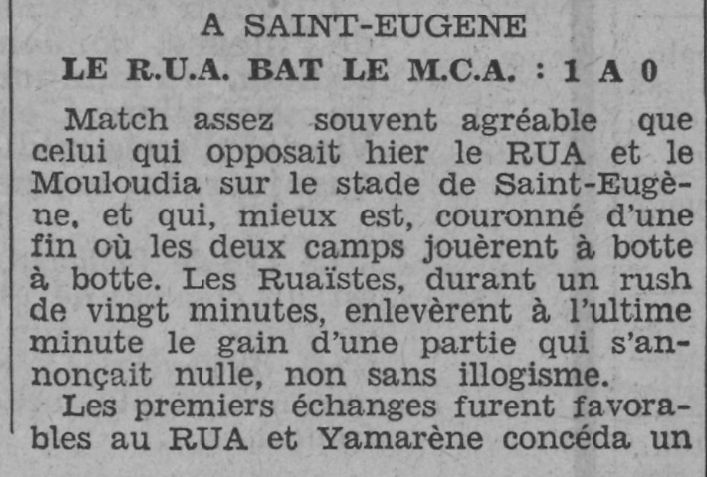 Dimanche 17.1.1937 à St Eugène MCA-RUA 0-1
