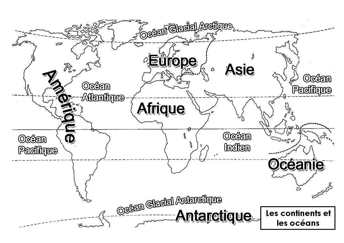 Carte Du Monde Continent Et Océan Continents et océans - Mitsouko à l'école