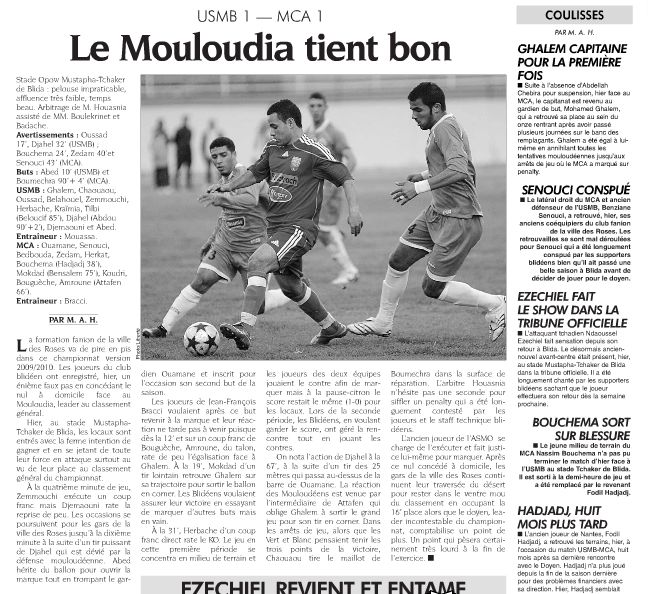 Samedi 30.01.2010 stade Tchaker USMB-MCA 1-1