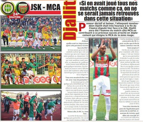 Samedi 28.03.2015 à Tizi Ouzou JSK-MCA 1-2