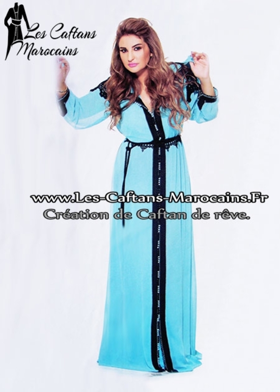 Djellaba-marocaine-avec-ceinture-pas cher de 2015 -turquoise-DJ-S940