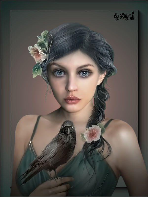 Femme avec son corbeau
