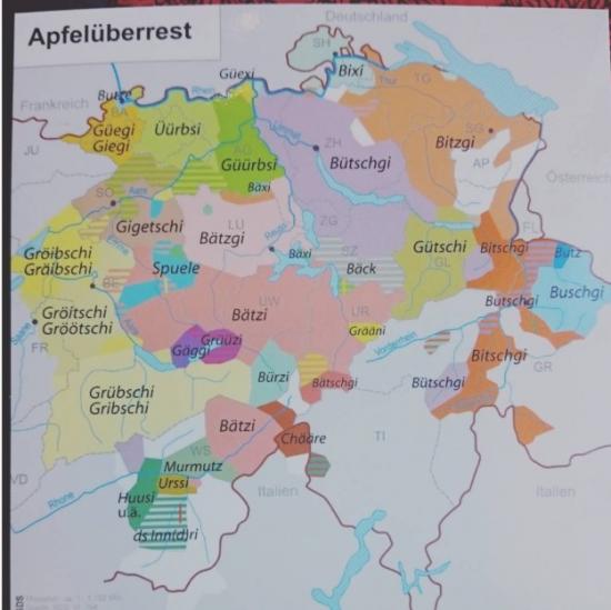 Beaucoup de dialectes on disait? Surtout que le pays est assez petit. Par exemple, il y a plus de 30 mots pour dire trognon de pomme en Suisse allemand.