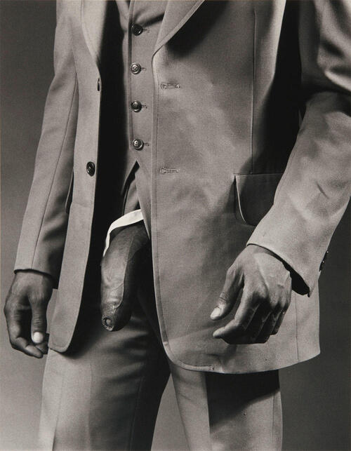9 octobre 2015 : un tirage de “Man in Polyester Suit”, signé de Robert Mapplethorpe, vient de se vendre 500 000 dollars chez Sotheby's --- Source de l'image/photo : telerama.fr --- image/photo pouvant être protégée par Copyright ou autre.