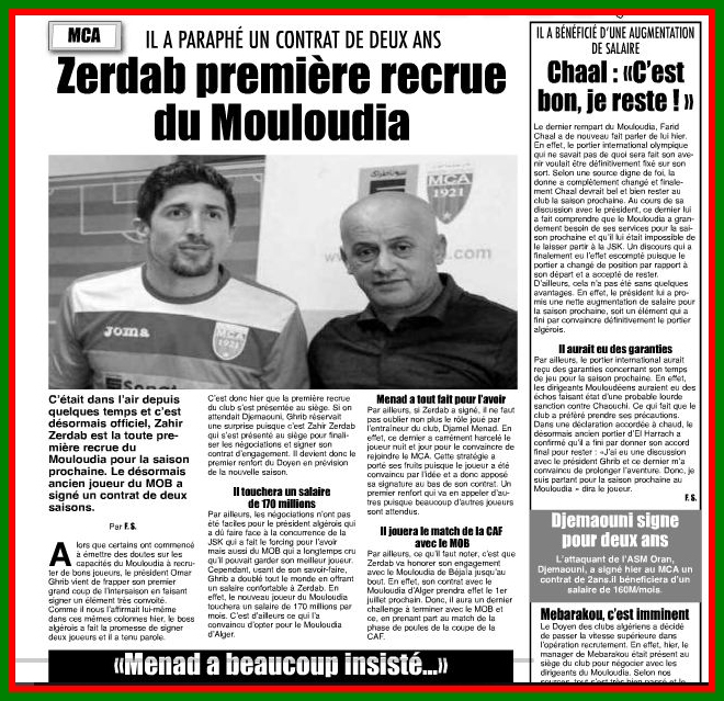 Samedi 4.6.2016 Zerdab Zahir signe pour 2 ans