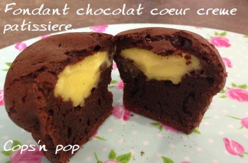 Muffins Fondant au Chocolat et coeur de crème patissière.