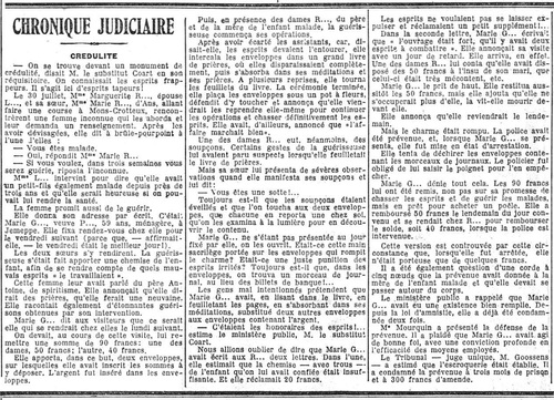 Chronique judiciaire - Crédulité (La Meuse, 10 septembre 1922)(Belgicapress)