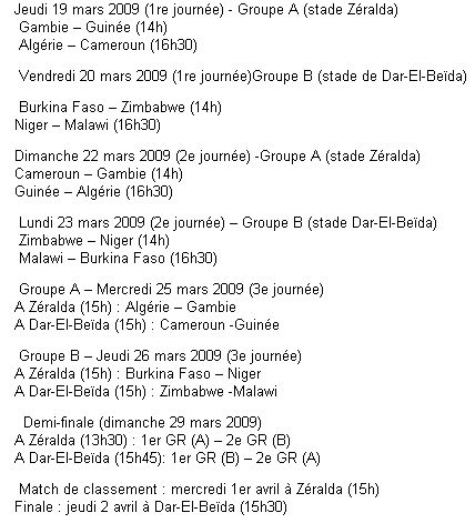 19.3/2.4.2009 CAN U17 à Zeralda, le programme
