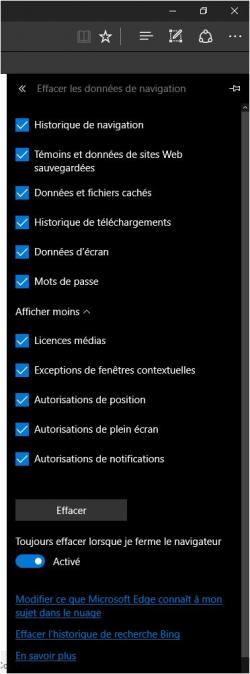 Edge Effacer les données de navigation