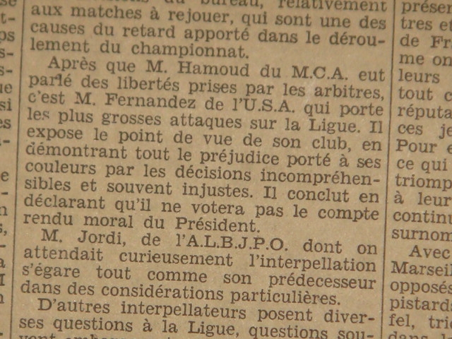 .12.6.1932 Intervention des dirigeants du MCA à la ligue