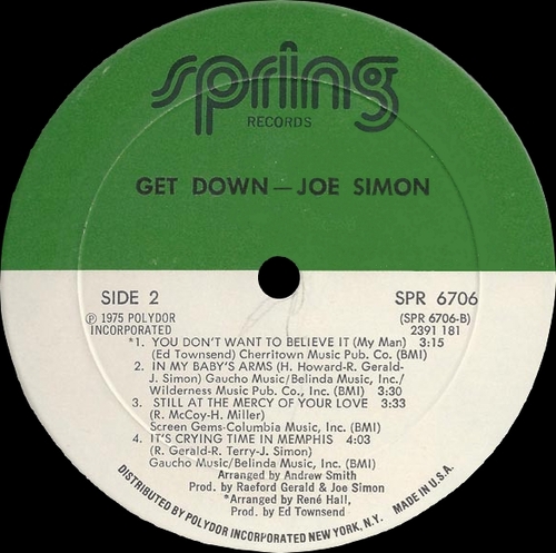 Joe Simon " Get Down " Spring Records SPR 6706 [ US ]