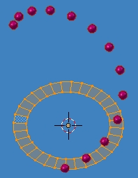 Une anneau émet des particules qui deviennent des sphères