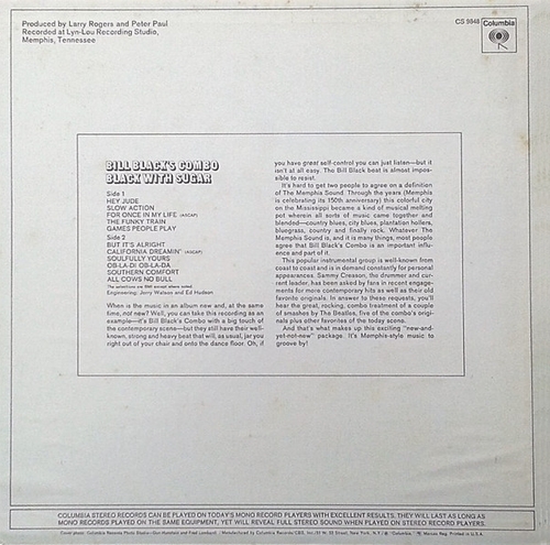 Bill Black's Combo " Black With Sugar " Columbia Records CS 9848 [ US ] en 1969