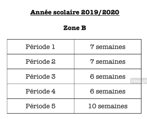 Combien de semaines dans chacune des périodes en 2019-2020 ?