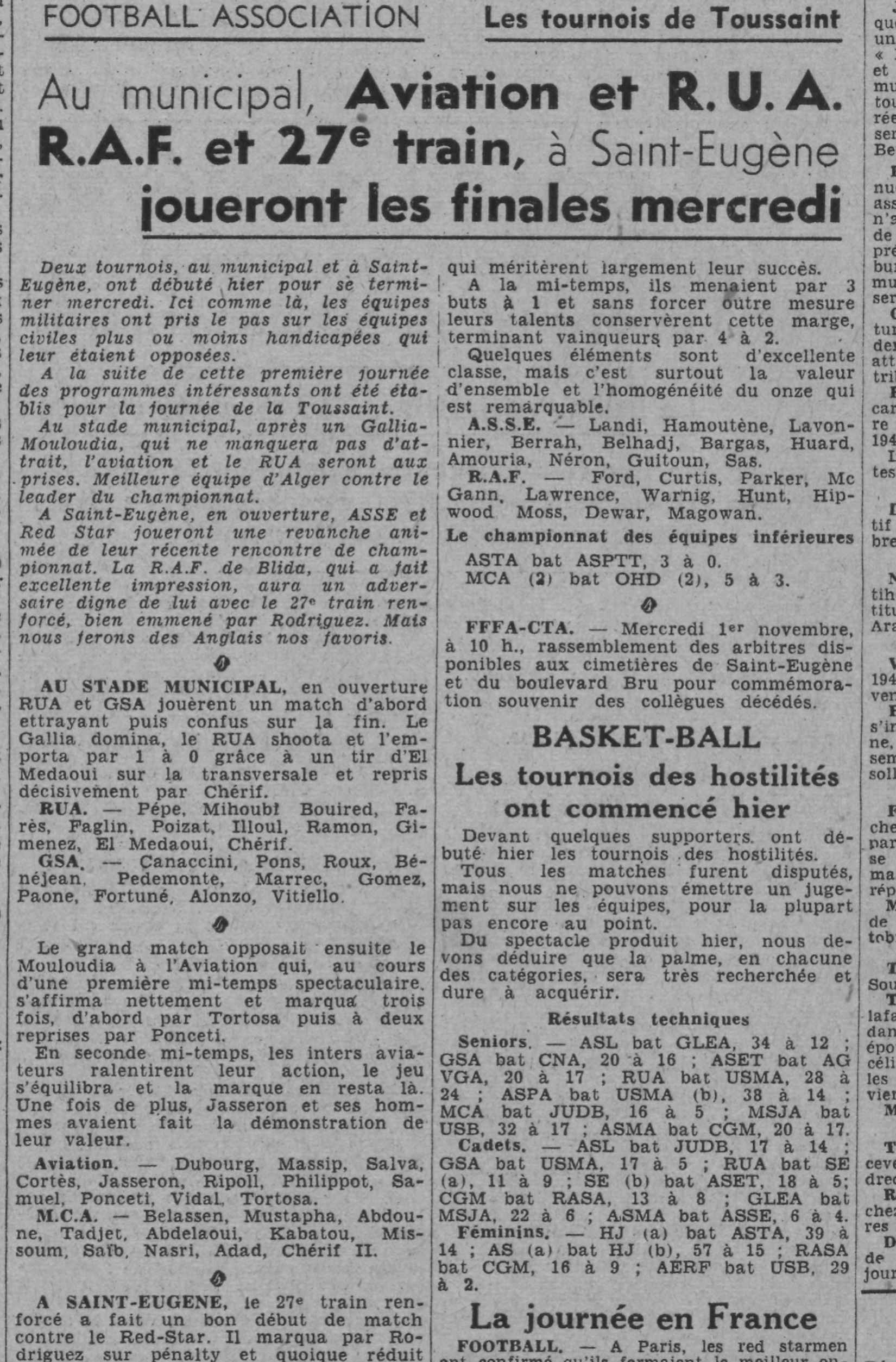 samedi 28.10.1944 Amical Aviation Militaire-MCA 3-0
