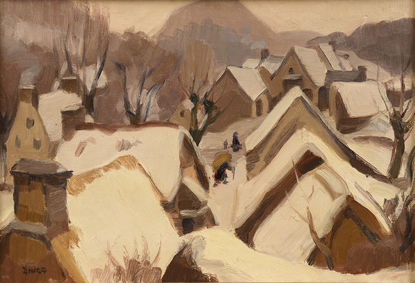 Jules-Émile Zingg (1882-1942), Neige à Groire, près de Murols, 1932, huile sur toile, 38,5 x 55 cm (détail). Drouot, 22 septembre 2020. Ma