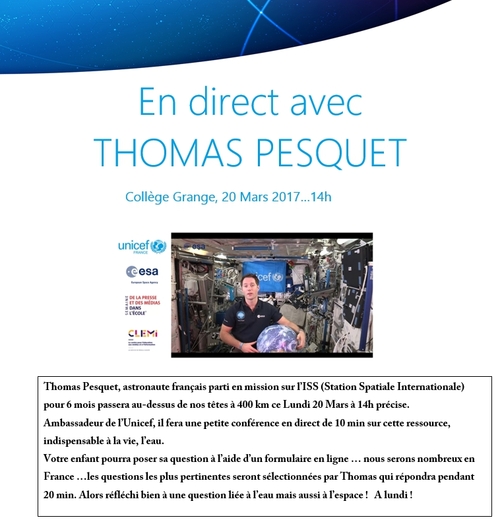Thomas Pesquet en DIRECT LIVE au Collège Grange