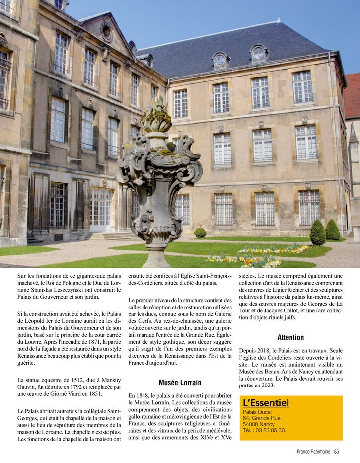 Les plus beaux sites de France - Palais des Ducs de Lorraine (4 pages)