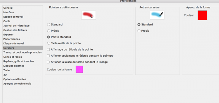Photoshop: préférences et panneaux de droite