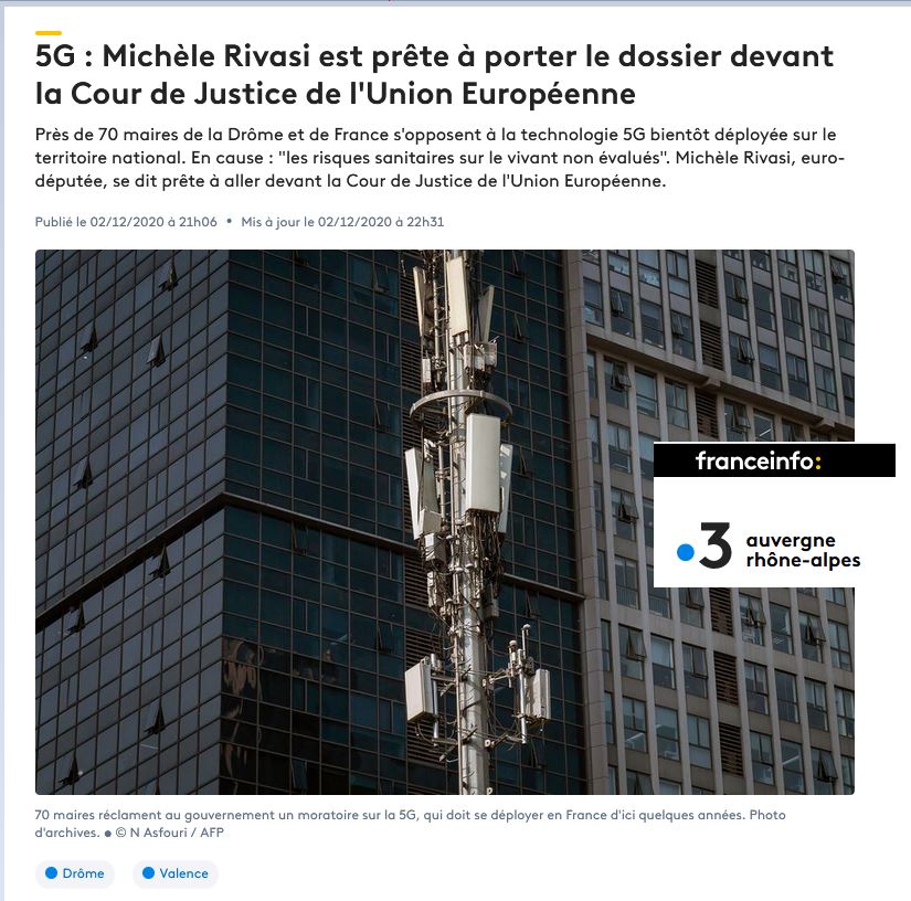 France Info  >> 5G : Michèle Rivasi est prête à porter le dossier devant la Cour de Justice de l'Union Européenne