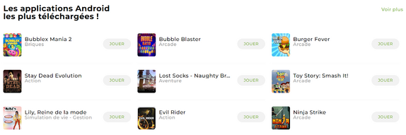 Capture de 9 applications de jeux 