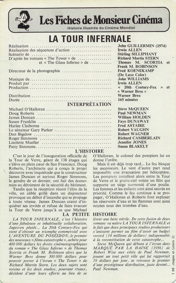 LA TOUR INFERNALE - PAUL NEWMAN BOX OFFICE 1975