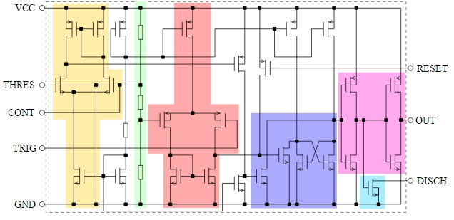 Circuiterie de l'intérieur d'un 555