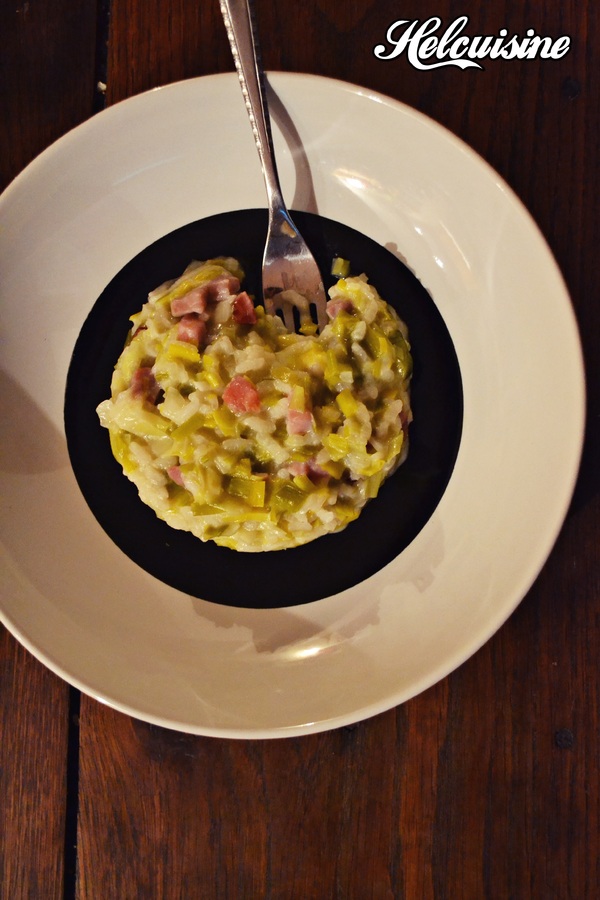 Risotto aux poireaux et noix de jambon