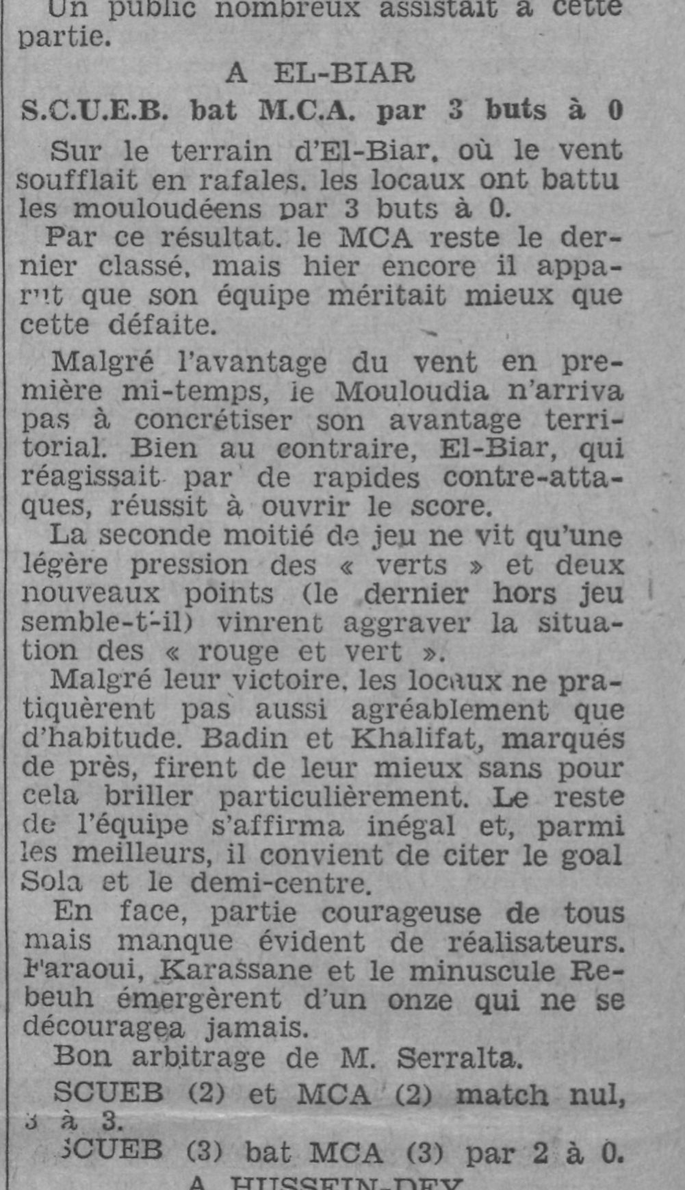 Dimanche 2.4.1933 à El Biar SCUEB-MCA 3-0