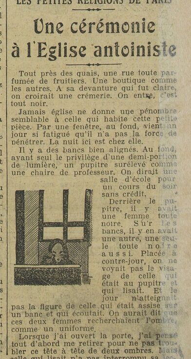 Une cérémonie à l'Église antoiniste (L'Œuvre, 1er sept 1928)