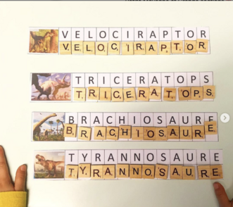 Lettres mobiles sur les dinosaures