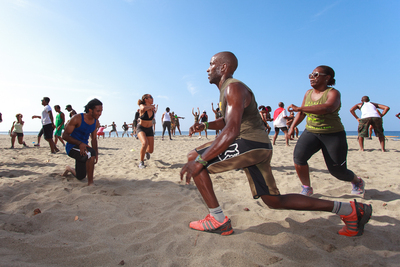 city street camp beach training in the sea