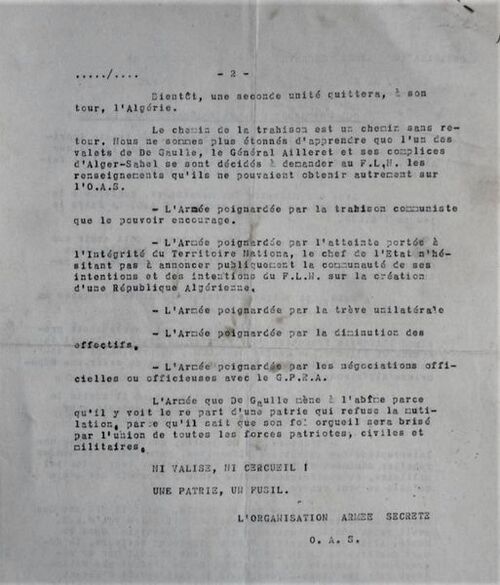 Tract de l'OAS du 1er septembre 1961