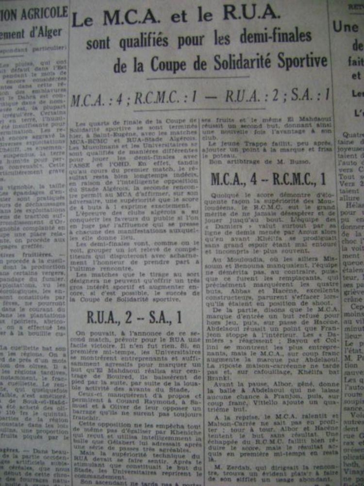 Lundi 1.1.1940 St Eugéne quart coupe Solidarité MCA-RCMC 4-1