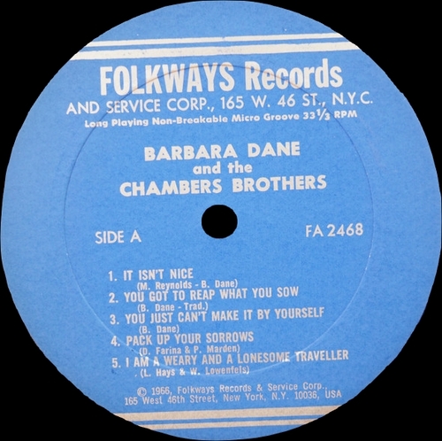 Barbara Dane & The Chambers Brothers " Barbara Dane & The Chambers Brothers " Folkways Records FA 2468 [ US ] en 1966