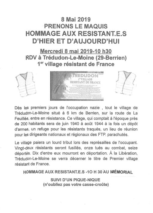 8 mai 2019-10h30 à Trédudon-Le-Moine: avec les Gilets Jaunes-29 Prenons le maquis !