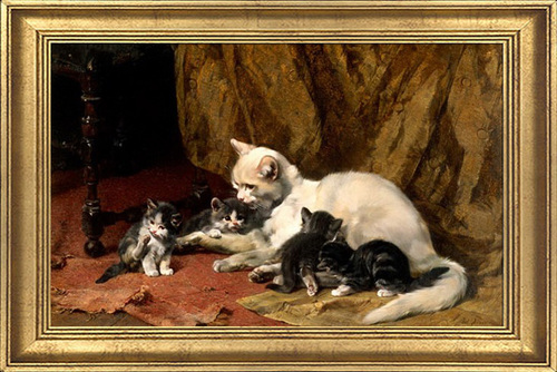 Julius Adam the Younger - " Katze mit vier Jungen auf einem alten Teppich "