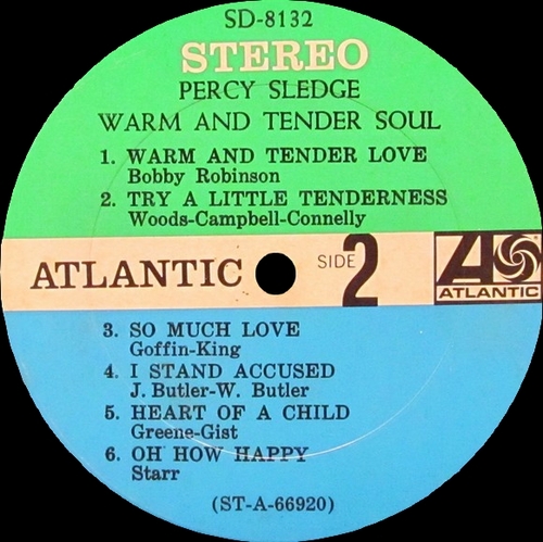 Percy Sledge : Album " Warm & Tender Soul " Atlantic Records SD 8132 [ US ]